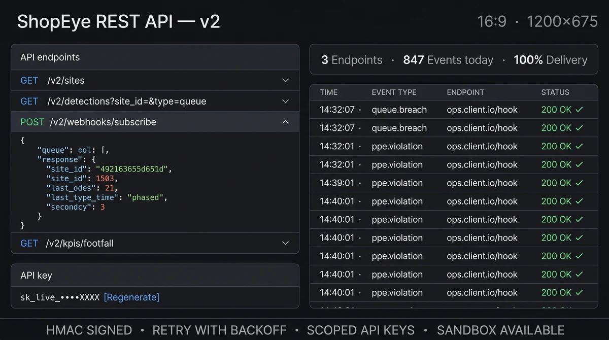 API webhook diagram showing Slinai events flowing to SIEM ERP and custom applications