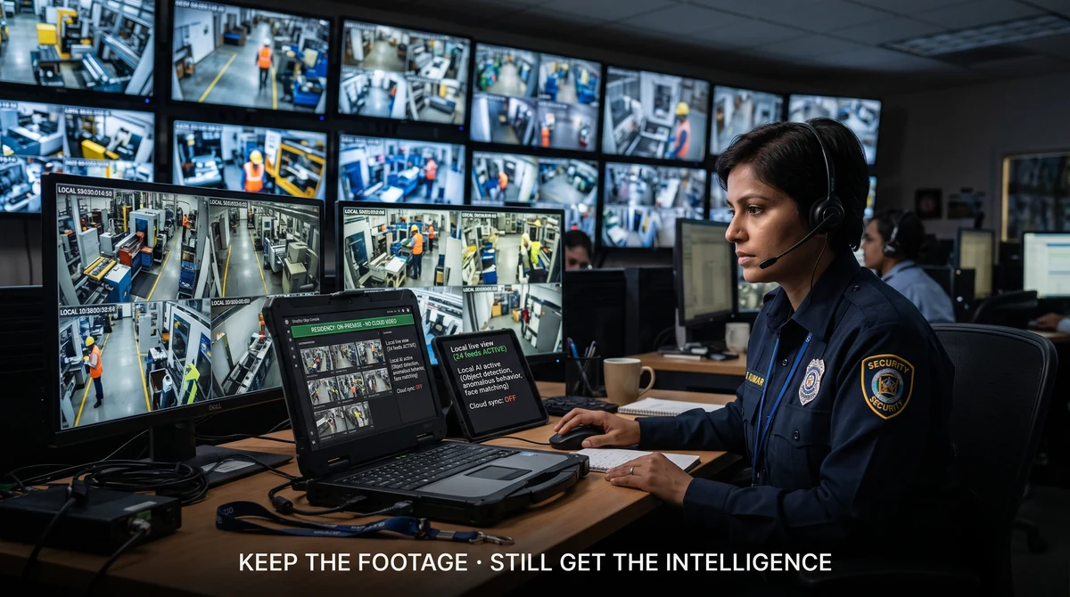 On-premise operations room with edge gateway status and local-only video residency badge