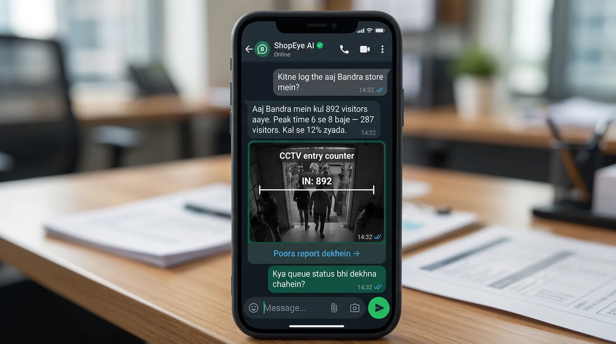 WhatsApp conversation showing Agentic AI queue summary with tap-to-view clip link